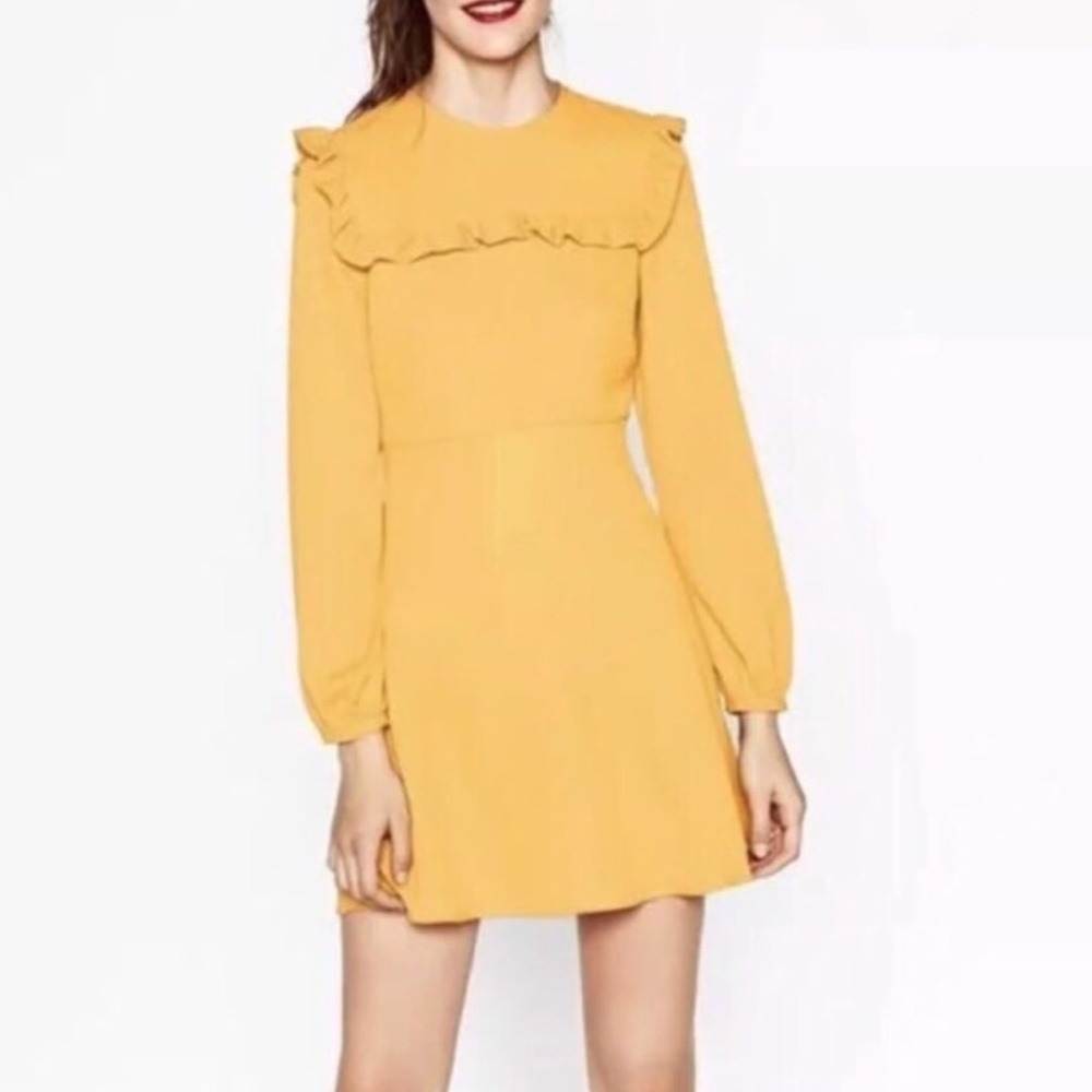 Zara mustard color frill mini dress Size small EUC